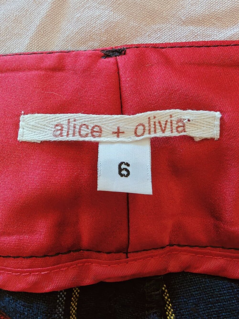 Alice + Olivia Tartan Plaid Flare Pants Navy Green Red Cotton Blend Size 6 - Picture 8 of 10